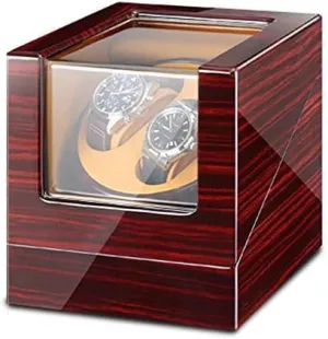Mechanical Watch Shaker Double Watch Winder Box for Automatic Watches with Blue LED Light, AC Adapter and Battery Powered Piano Paint Exterior (Color