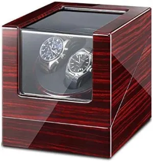 Mechanical Watch Shaker Double Watch Winder Box for Automatic Watches with Blue LED Light, AC Adapter and Battery Powered Piano Paint Exterior (Color