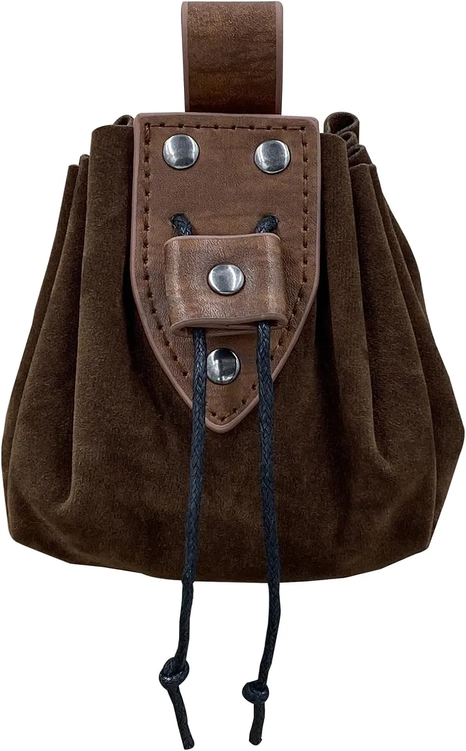 Medieval Faux Leather Drawstring Pouch Vintage Rivets Belt Pouch Coin Purse Dice Bag For LARP Ren Faire (Brown B)