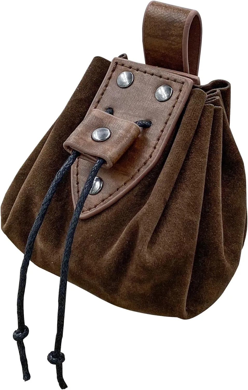 Medieval Faux Leather Drawstring Pouch Vintage Rivets Belt Pouch Coin Purse Dice Bag For LARP Ren Faire (Brown B)