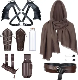 Medieval Knight Leather Belt Shawl Men Renaissance Half Shoulder Cape Scarf Buckle Bracers Retro Magic Cork Potion Bottle Sword Frog Accessories(Type9)