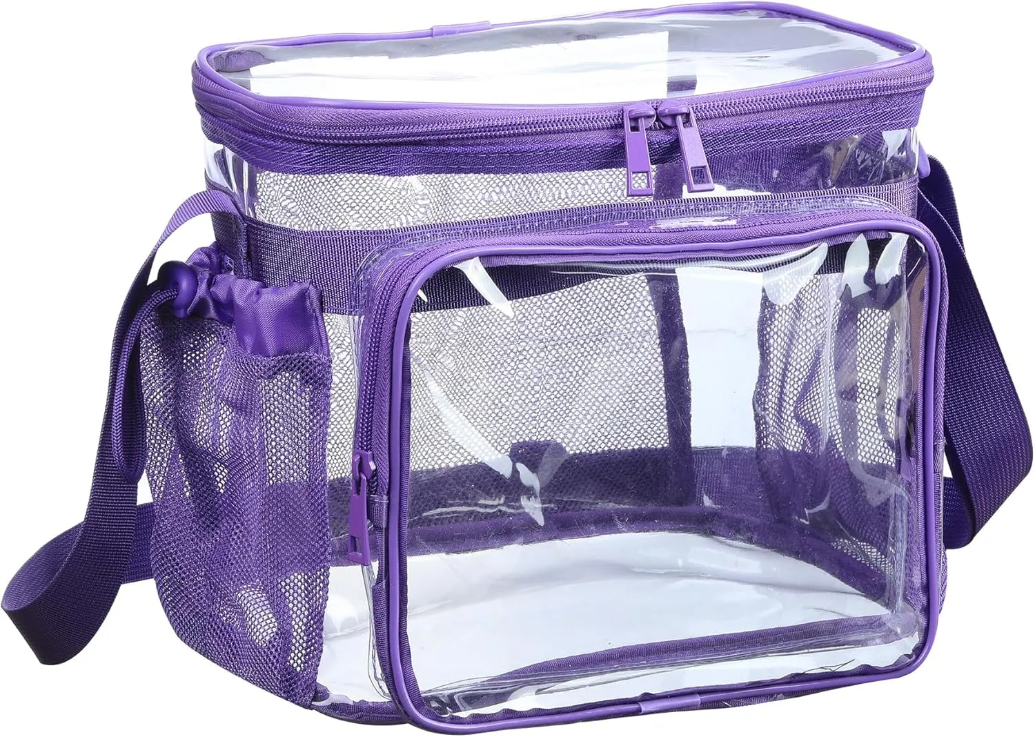 Medium Clear Bag with Pockets, gallon lunch boxes Shoulder Transparent Lunch Bag see thru Plastic Correctional Concets Work -Dark Purple