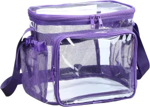 Medium Clear Bag with Pockets, gallon lunch boxes Shoulder Transparent Lunch Bag see thru Plastic Correctional Concets Work -Dark Purple