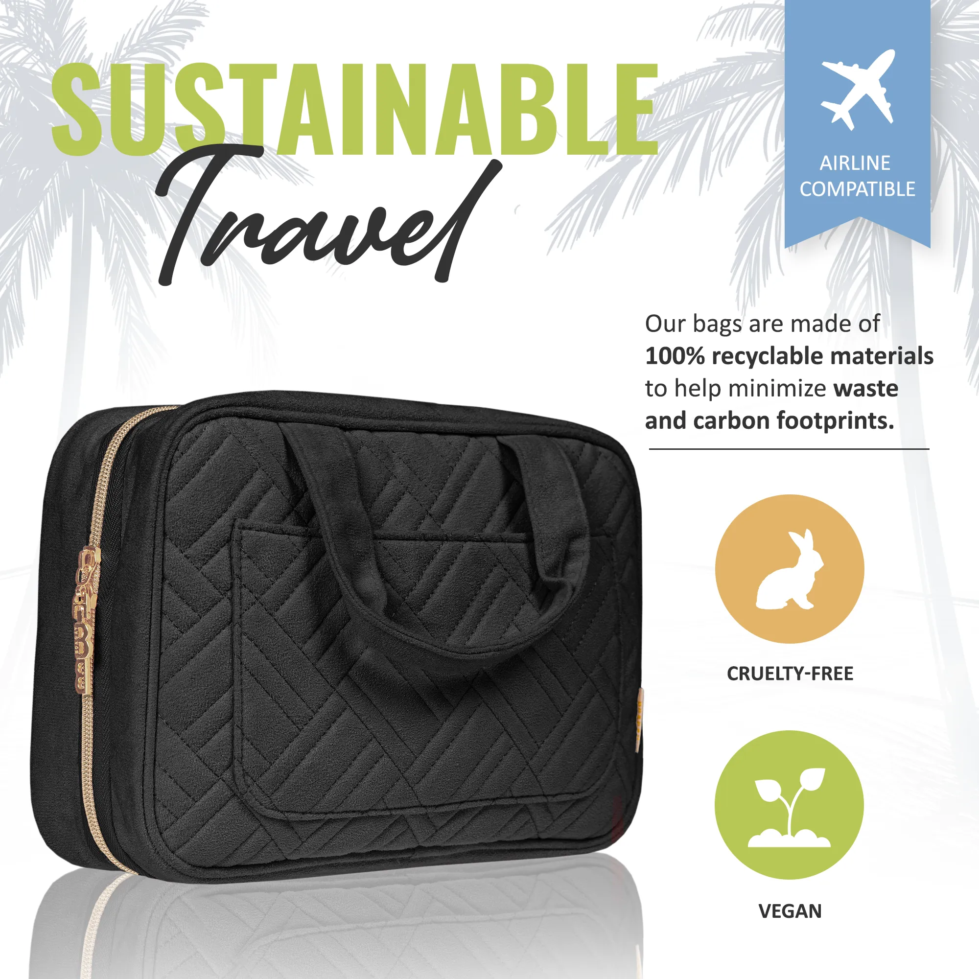 Medium Foldable Hanging Toiletry Bag - Panther Black (Dark Interior)