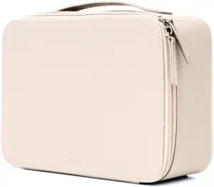 MELINE Leather Makeup Bag with Brush Holder,Travel Cosmetic Case for Women,Large Capacity Waterproof Toiletry Bag with Handle,Stylish and Durable Makeup Organizer (Beige)