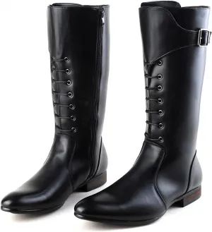 Men High Top Pointed Toe Lacing with Buckle Side Zipper Cowboy Knight Riding Boots PU Leather Cos Stage Performance Outdoor Lace-up Punk Retro Rock Military Camping Climbing Motorcycle Waterproof