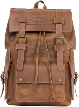 Men Leather Briefcase Shoulder Bag Men Retro Large Backpack Leather Travel Bag Leisure Bag