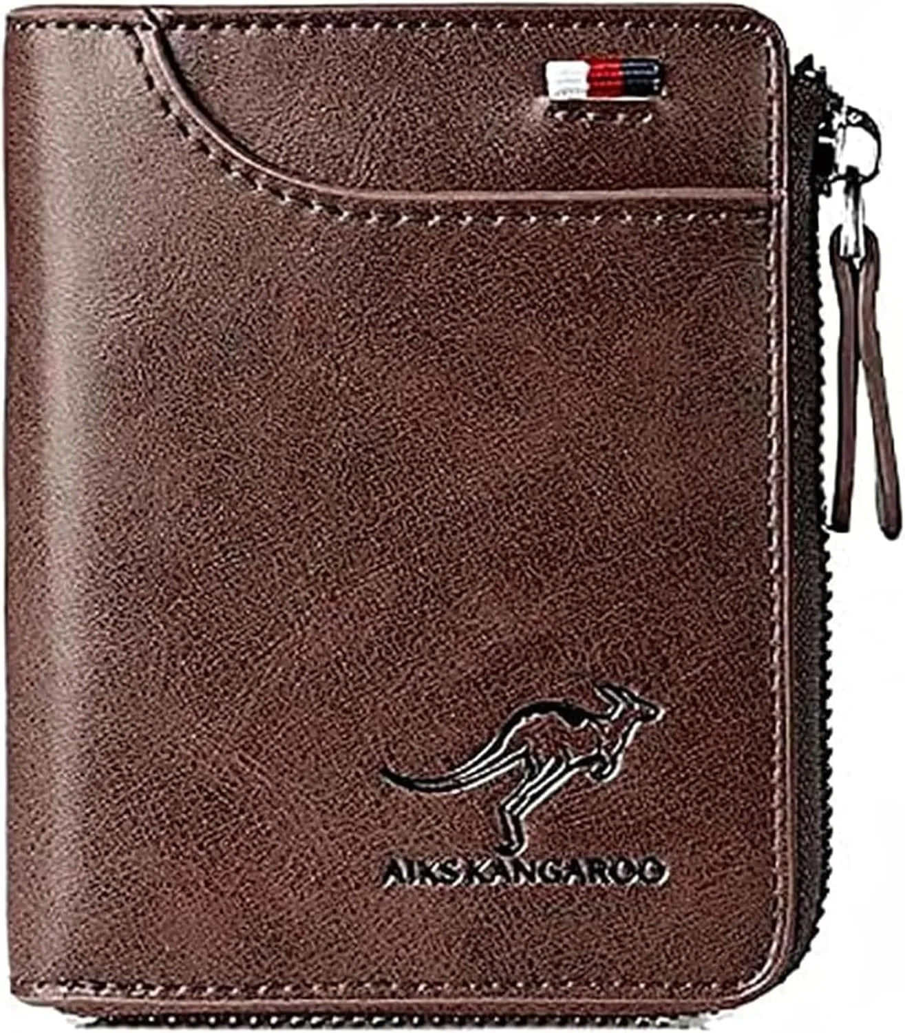 Men Wallet Zipper Genuine Leather Purs, Aiks Kangaroo Wallets, PU Stylish Soft Simple Design RFID Protected Wallet (Retro Red)