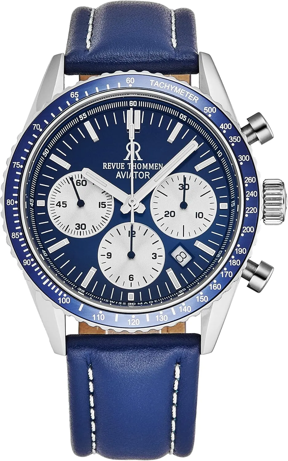 Men's 17000.6535 'Aviator' Blue Dial Leather Strap Chronograph Automatic Watch