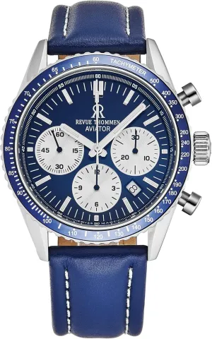 Men's 17000.6535 'Aviator' Blue Dial Leather Strap Chronograph Automatic Watch