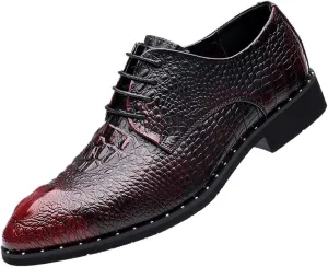 Men's Black Crocodile Leather Oxford Dress Shoes, Lace-Up Formal Shoes for Wedding, Party, Business, British Style Tuxedo Shoes