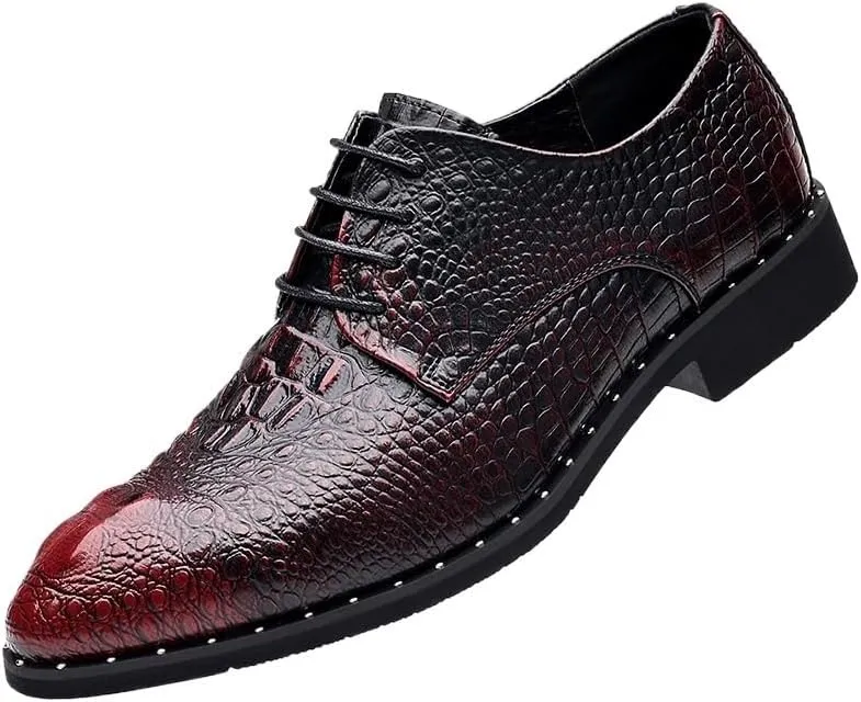 Men's Black Crocodile Leather Oxford Dress Shoes, Lace-Up Formal Shoes for Wedding, Party, Business, British Style Tuxedo Shoes