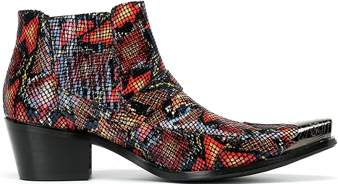 Men's Chelsea Boots - Leather Western Ankle Boots with Metal Pointed-Toe & Snakeskin Texture - Dress & Casual Boots for Party, Disco, Wedding, Prom & Singer