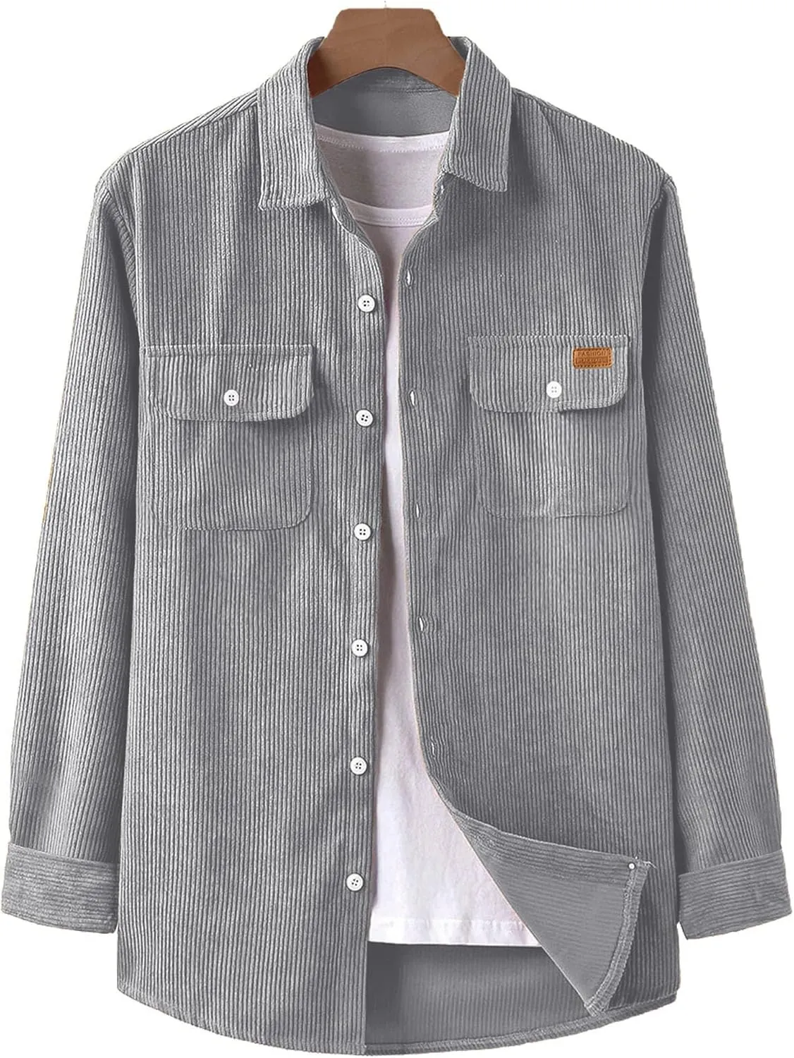 Mens Corduroy Shirts Jacket Button Down Long Sleeve Work Shirts Shackets with Pocket