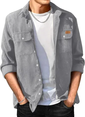 Mens Corduroy Shirts Jacket Button Down Long Sleeve Work Shirts Shackets with Pocket