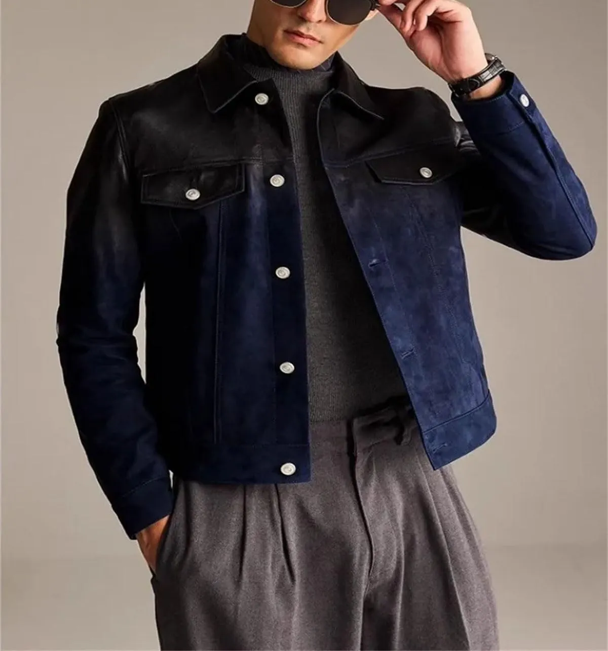 Men’s Cowhide Leather Jacket Cool Weather Retro Design Motorcycle Coat