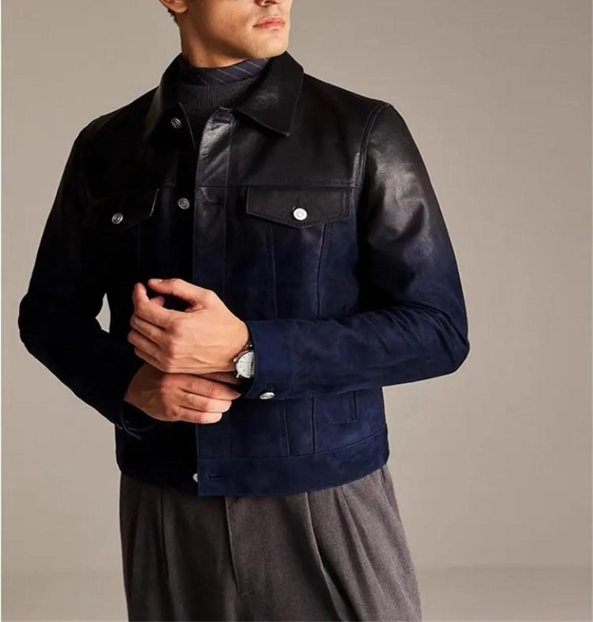 Men’s Cowhide Leather Jacket Cool Weather Retro Design Motorcycle Coat