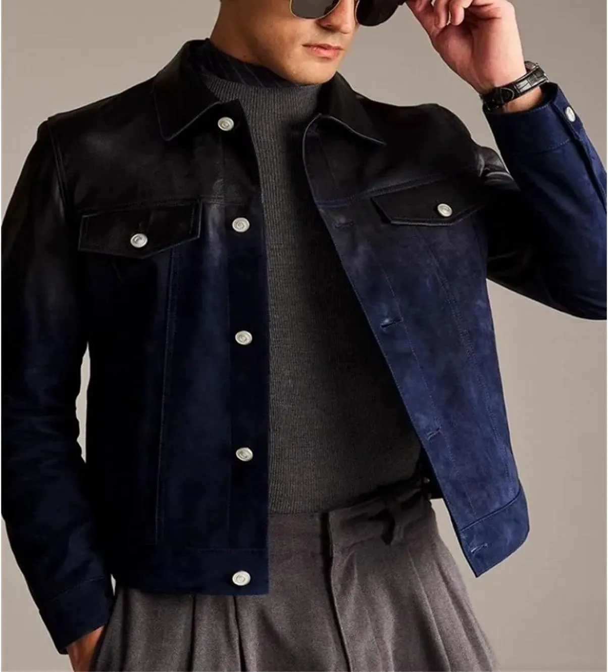 Men’s Cowhide Leather Jacket Cool Weather Retro Design Motorcycle Coat