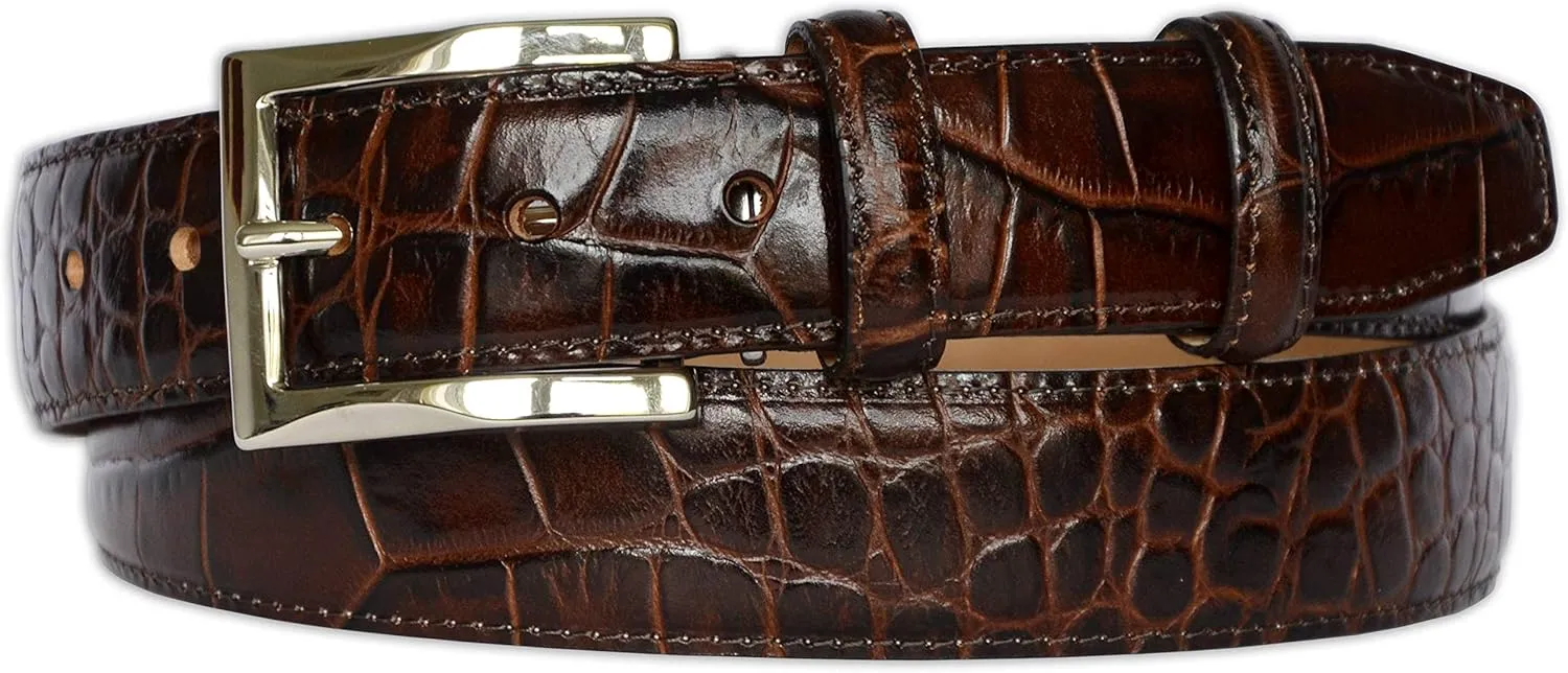 Mens Crocodile Pattern Italian Leather Belt