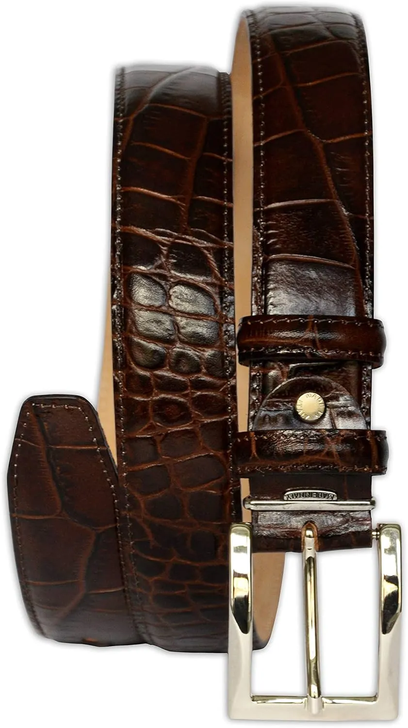 Mens Crocodile Pattern Italian Leather Belt