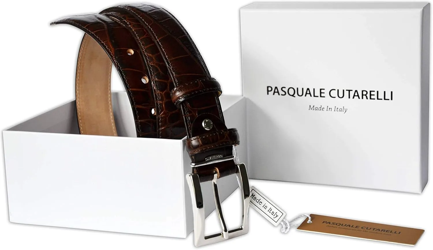 Mens Crocodile Pattern Italian Leather Belt
