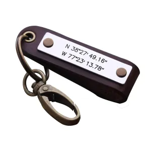 Men's GPS Leather Keychain Customized Longitude Latitude Keychain Valentine's Day Gift for Men