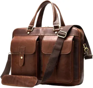 Men's Leather Briefcase Computer Bag Business Travel Handbag Office Workplace