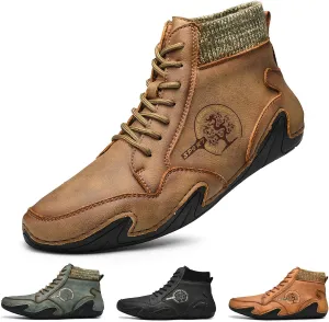 Mens Loafer Retro Leather Casual Oxford Shoes Handmade Comfort Moccasins Walking Business Work Office Dress Anti Slip Outdoor Summer Driving Boat Round Toe Slip on Shoe Wide Fit