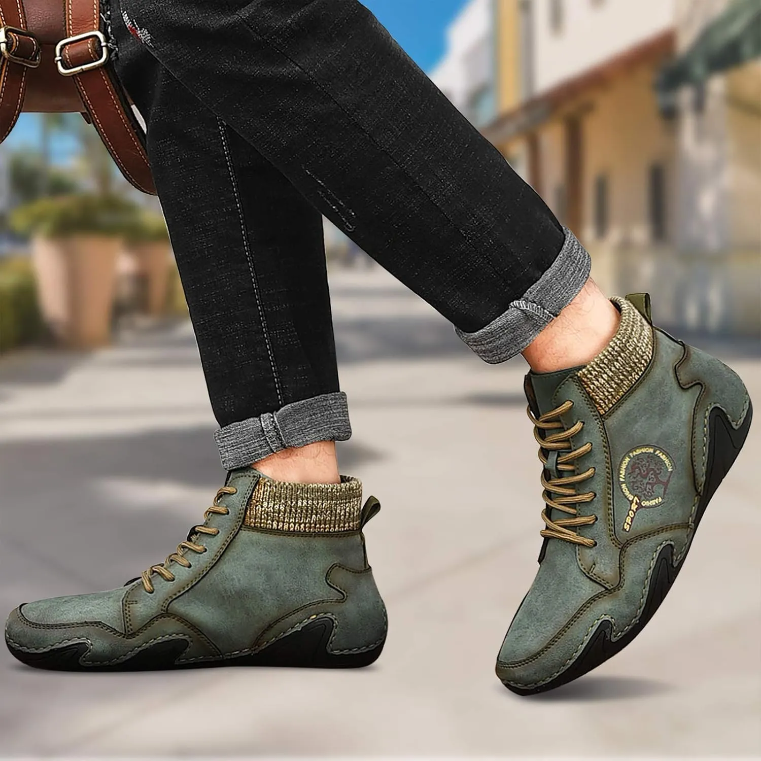 Mens Loafer Retro Leather Casual Oxford Shoes Handmade Comfort Moccasins Walking Business Work Office Dress Anti Slip Outdoor Summer Driving Boat Round Toe Slip on Shoe Wide Fit