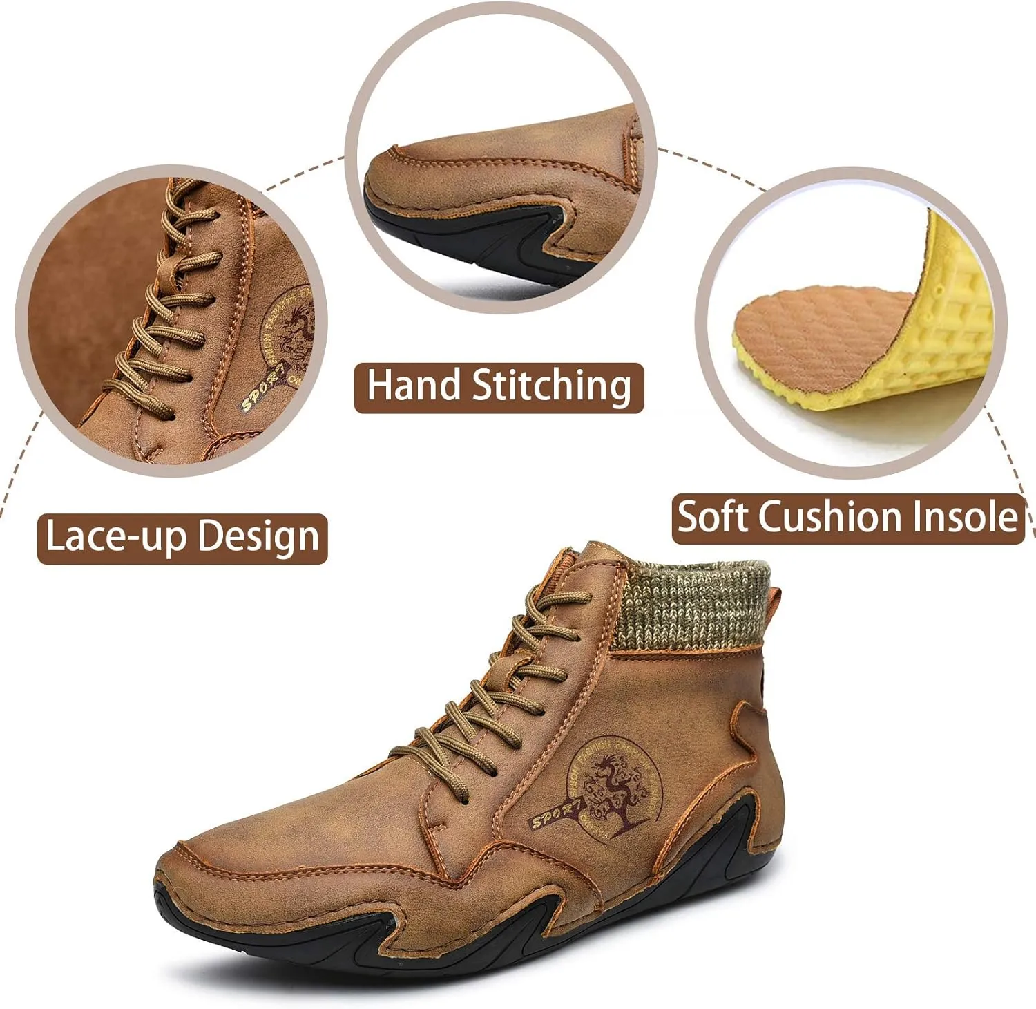 Mens Loafer Retro Leather Casual Oxford Shoes Handmade Comfort Moccasins Walking Business Work Office Dress Anti Slip Outdoor Summer Driving Boat Round Toe Slip on Shoe Wide Fit
