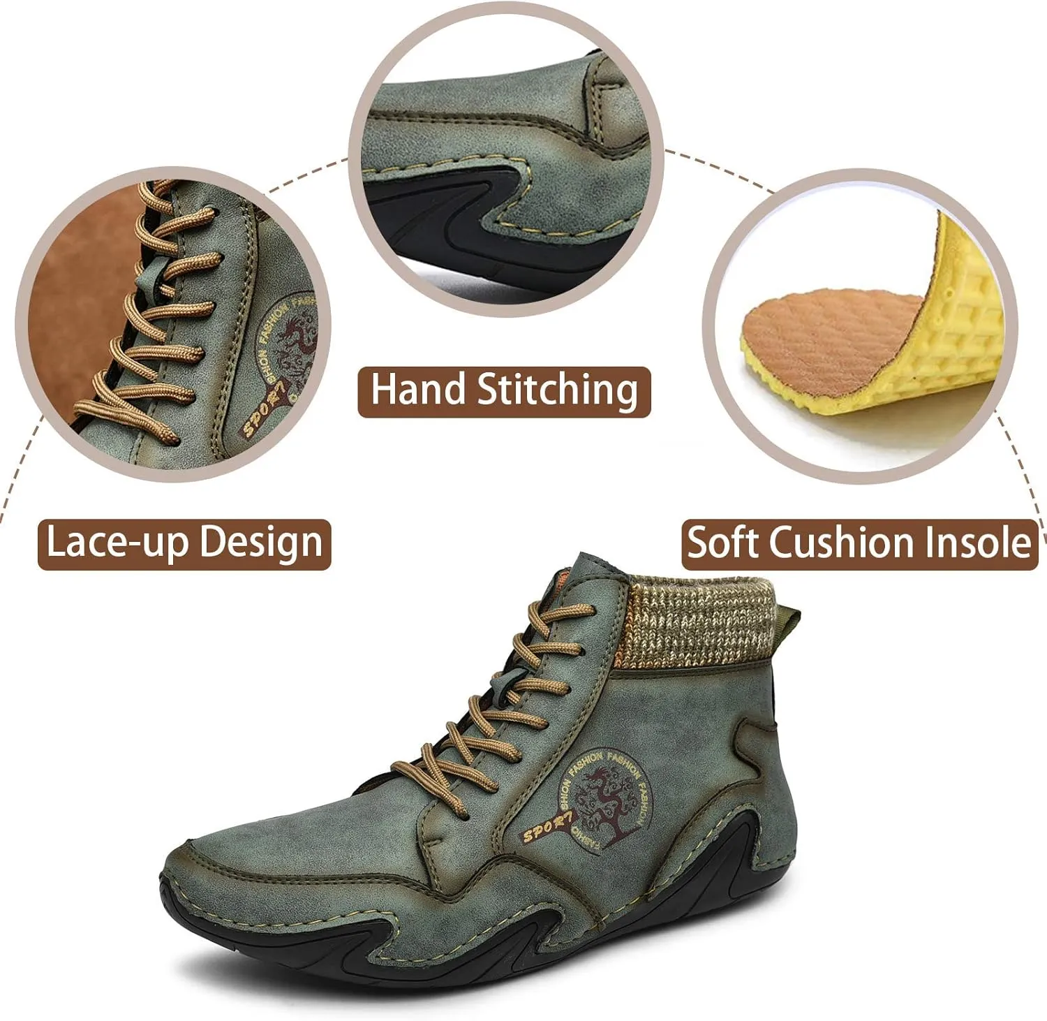 Mens Loafer Retro Leather Casual Oxford Shoes Handmade Comfort Moccasins Walking Business Work Office Dress Anti Slip Outdoor Summer Driving Boat Round Toe Slip on Shoe Wide Fit
