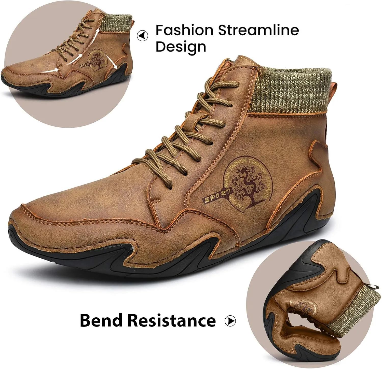Mens Loafer Retro Leather Casual Oxford Shoes Handmade Comfort Moccasins Walking Business Work Office Dress Anti Slip Outdoor Summer Driving Boat Round Toe Slip on Shoe Wide Fit