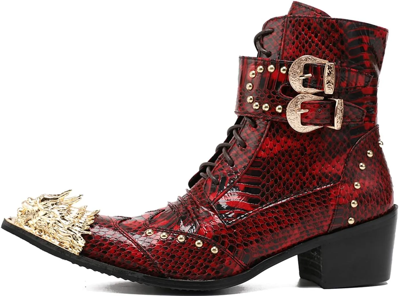 Mens Oxfords Boots Casual Dress Cowboy Boots Genuine Leather Metal Wingtip Toe Rivets Western Boots Fashion Ballroom Tuxedo Party Disco Rock Singer Prom Wedding Mid Top Boots for Men