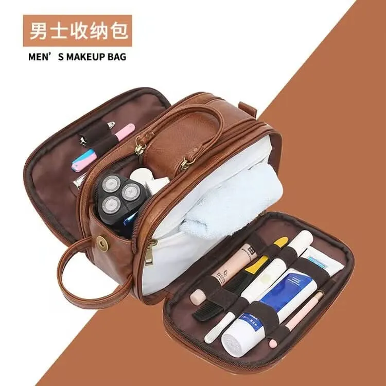 Men’s PU Leather Toiletry Bag – Waterproof Travel Organizer