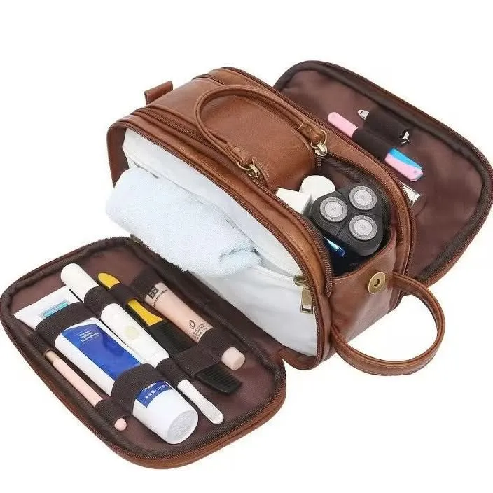 Men’s PU Leather Toiletry Bag – Waterproof Travel Organizer