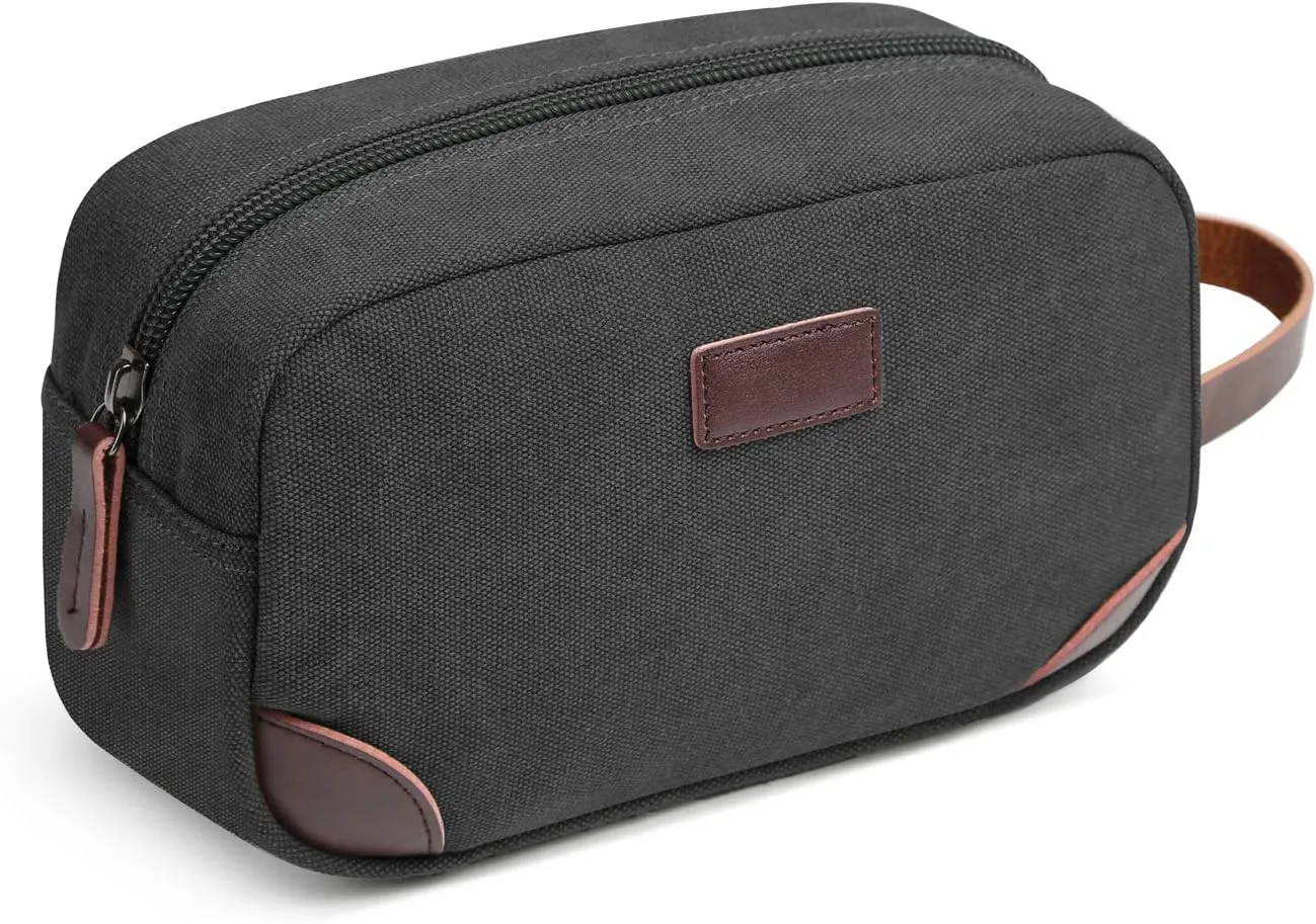 Men's Travel Toiletry Organizer Bag Canvas Shaving Dopp Kit TSA Approved (Black)