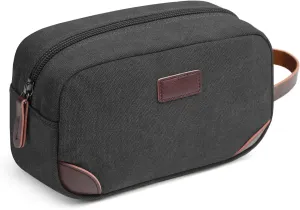 Men's Travel Toiletry Organizer Bag Canvas Shaving Dopp Kit TSA Approved (Black)