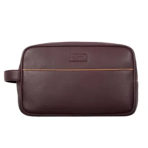 Men's Two-Zip Pebble Grain Leather Wash Bag