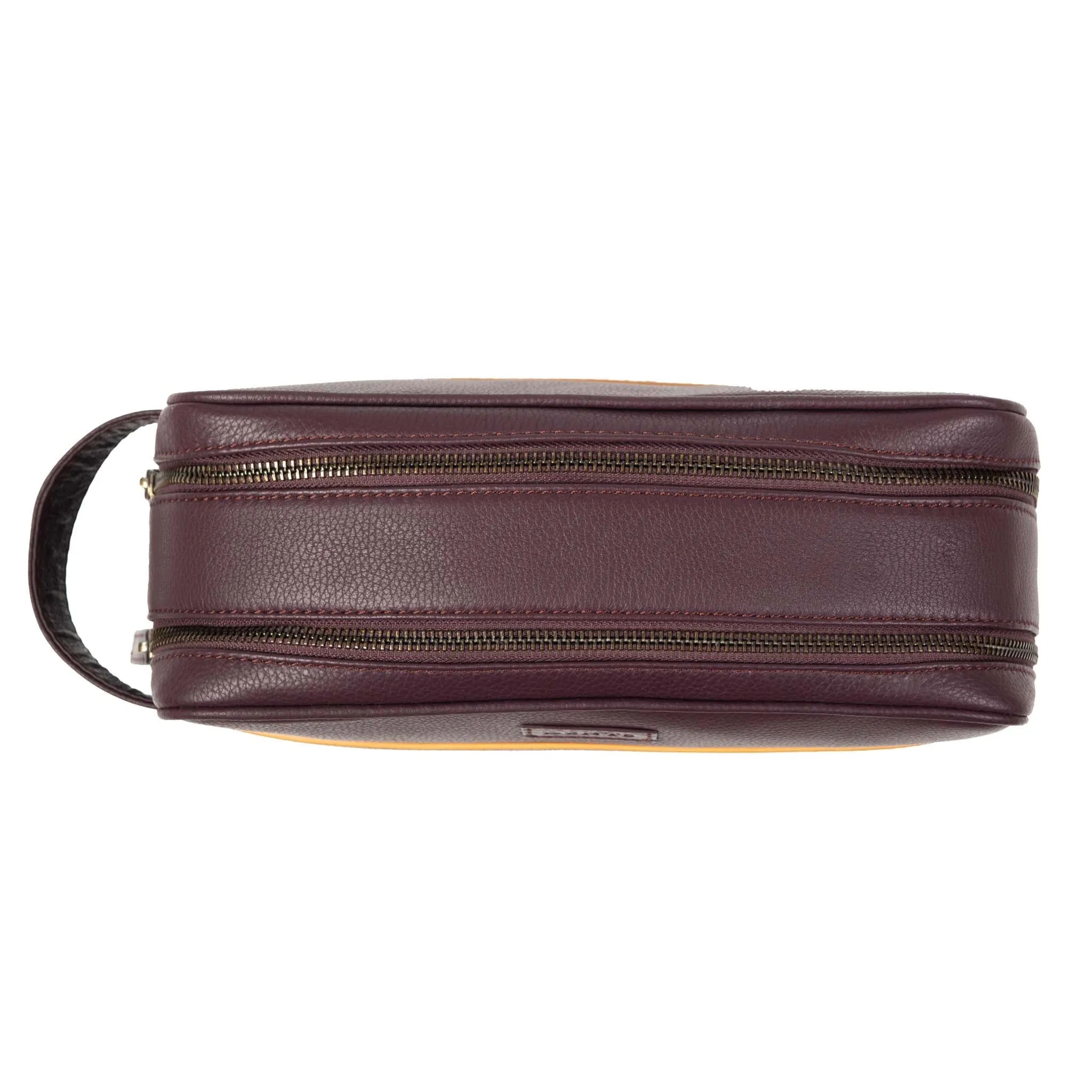 Men's Two-Zip Pebble Grain Leather Wash Bag