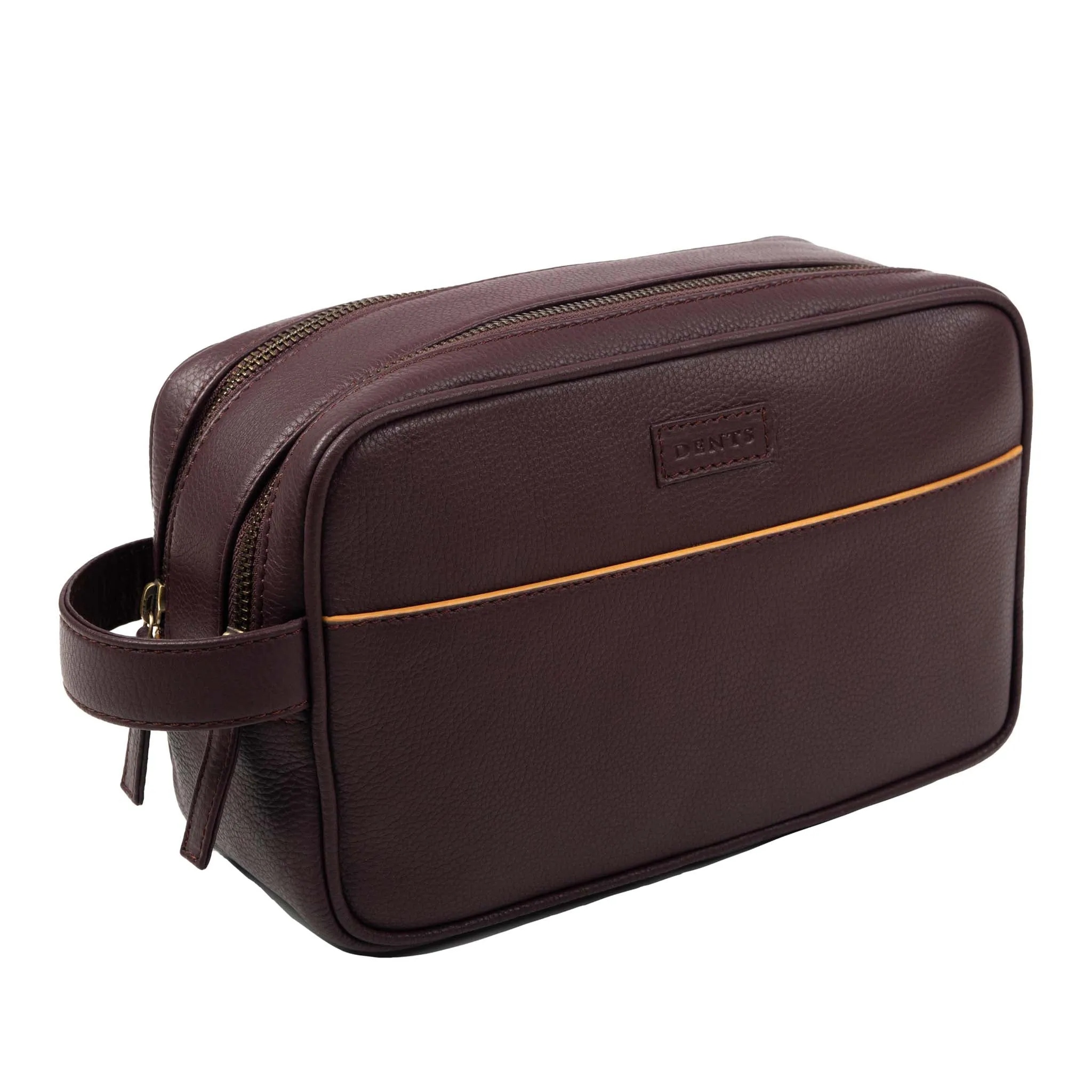 Men's Two-Zip Pebble Grain Leather Wash Bag