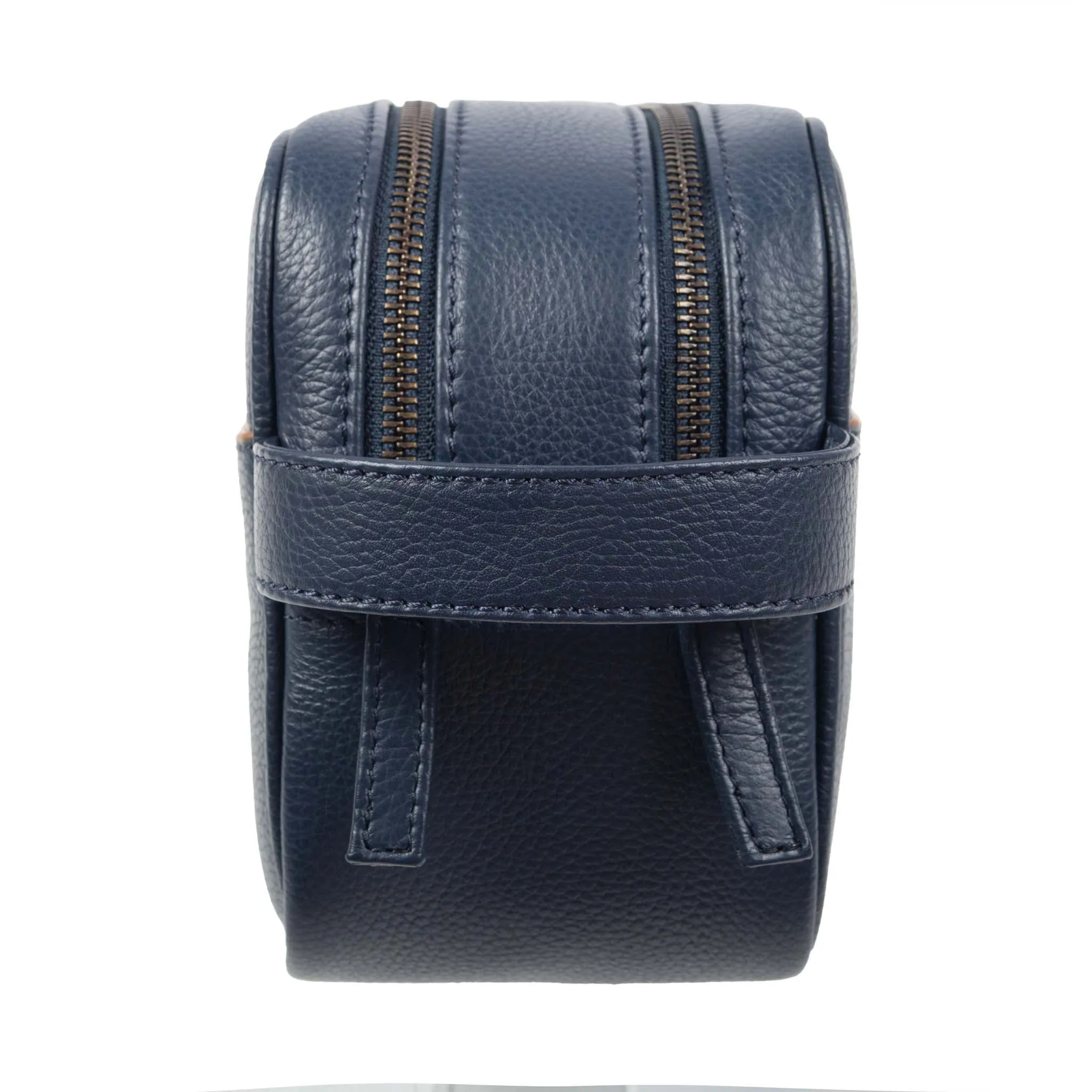 Men's Two-Zip Pebble Grain Leather Wash Bag