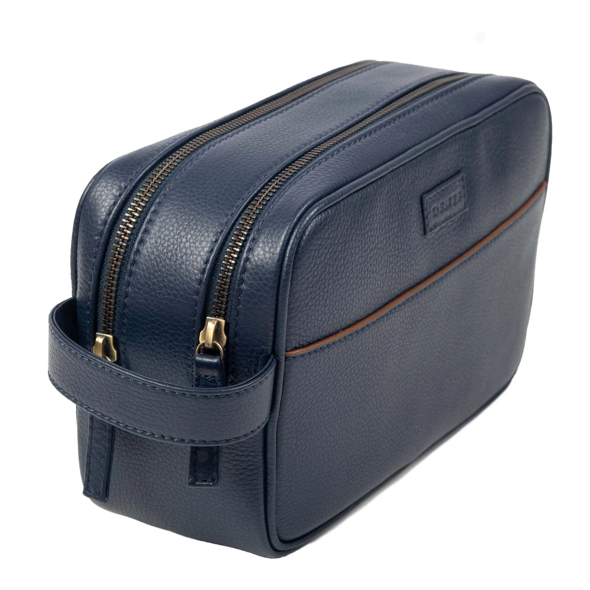 Men's Two-Zip Pebble Grain Leather Wash Bag