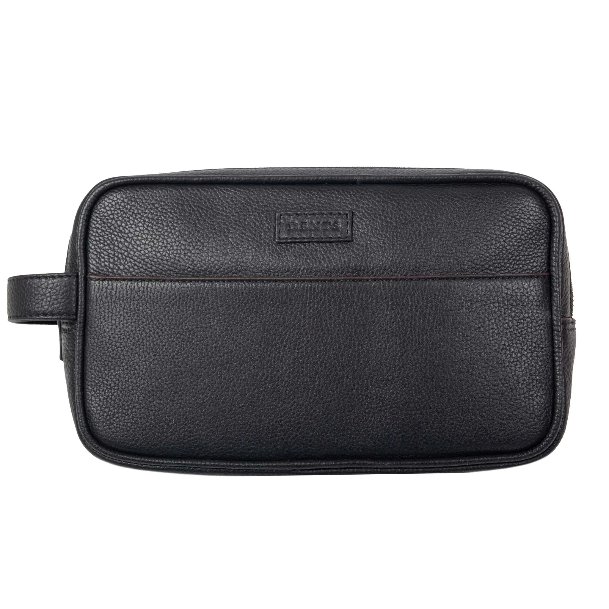 Men's Two-Zip Pebble Grain Leather Wash Bag