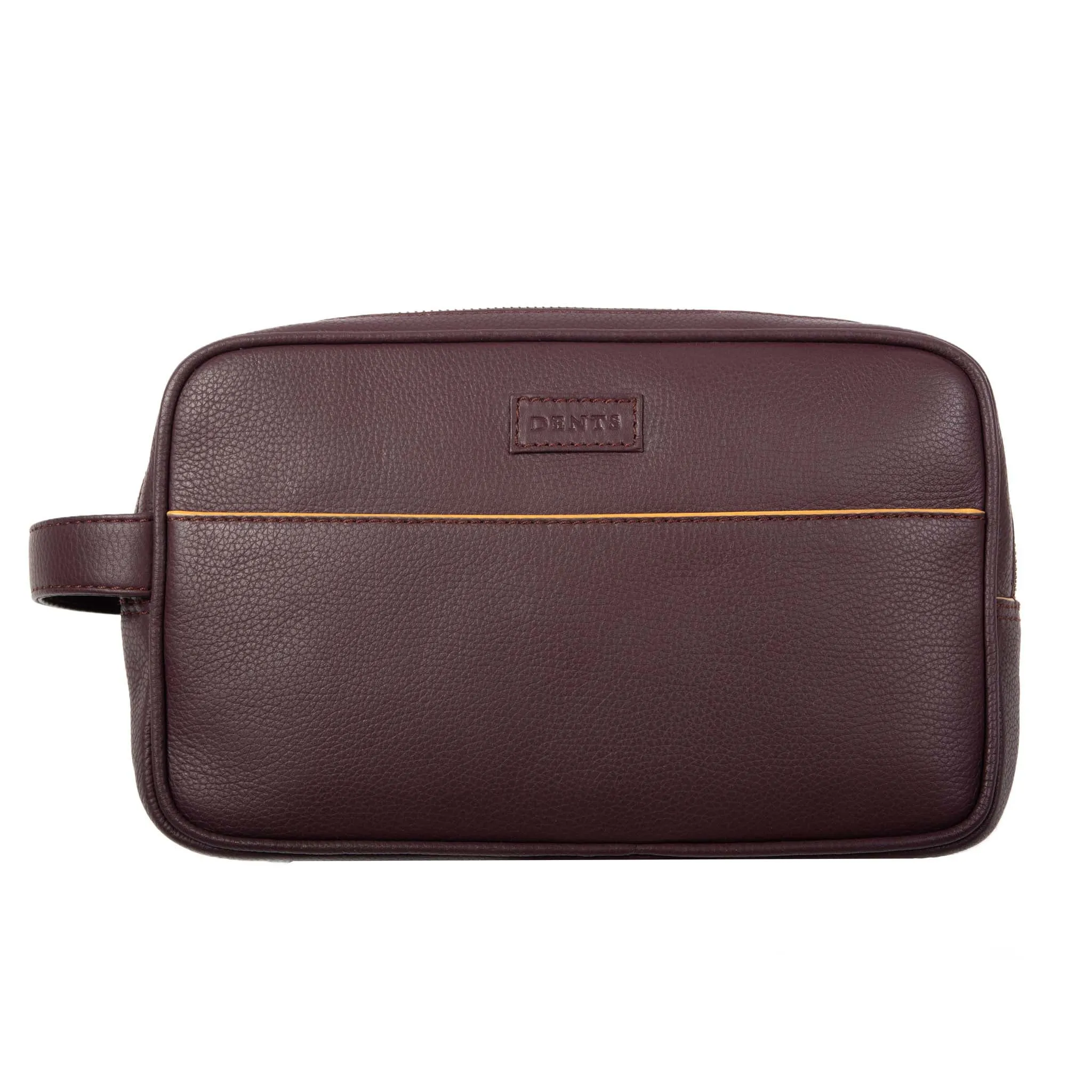 Men's Two-Zip Pebble Grain Leather Wash Bag