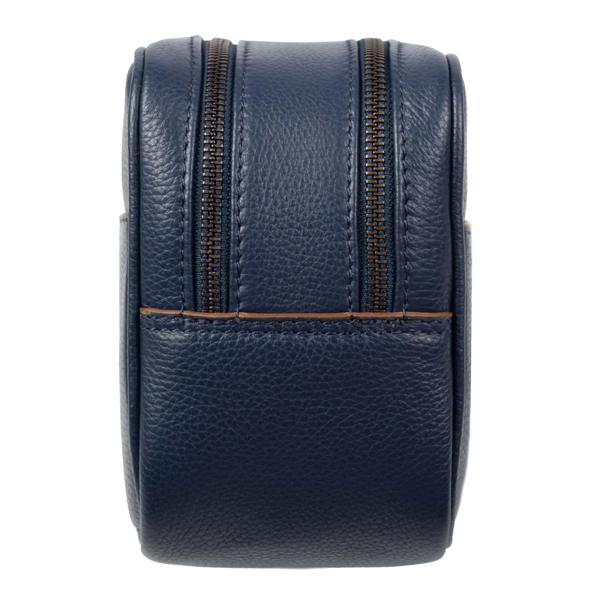 Men's Two-Zip Pebble Grain Leather Wash Bag