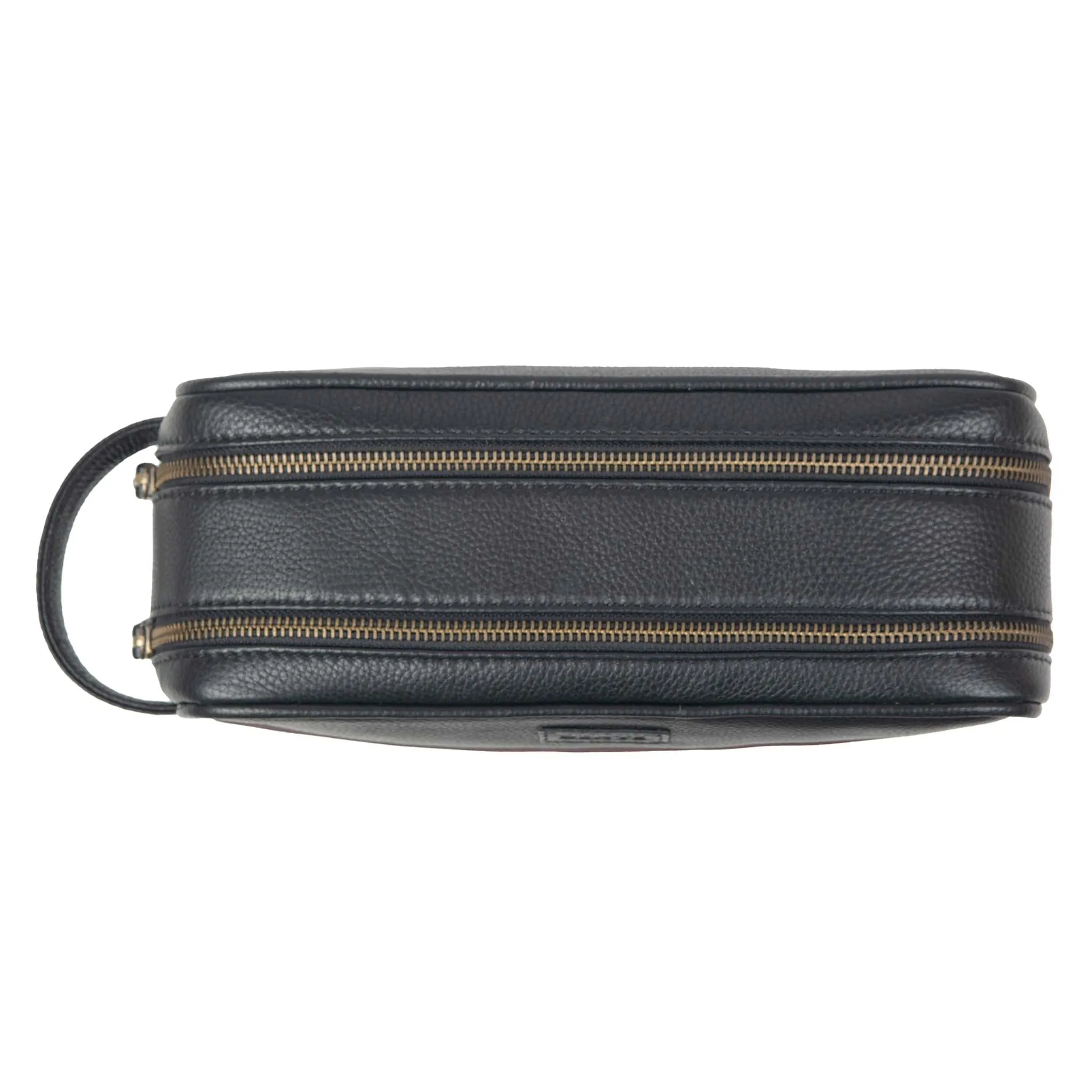Men's Two-Zip Pebble Grain Leather Wash Bag