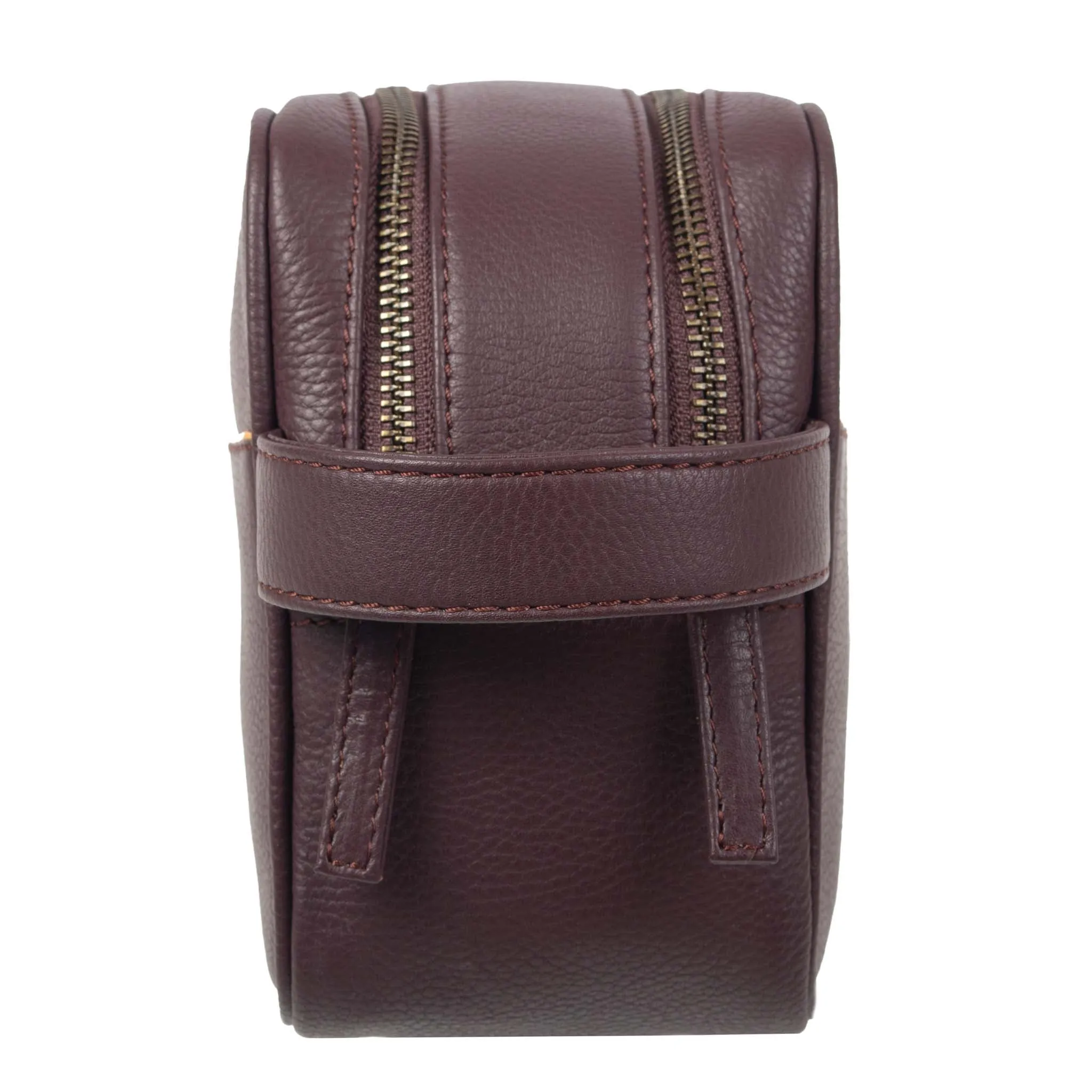 Men's Two-Zip Pebble Grain Leather Wash Bag