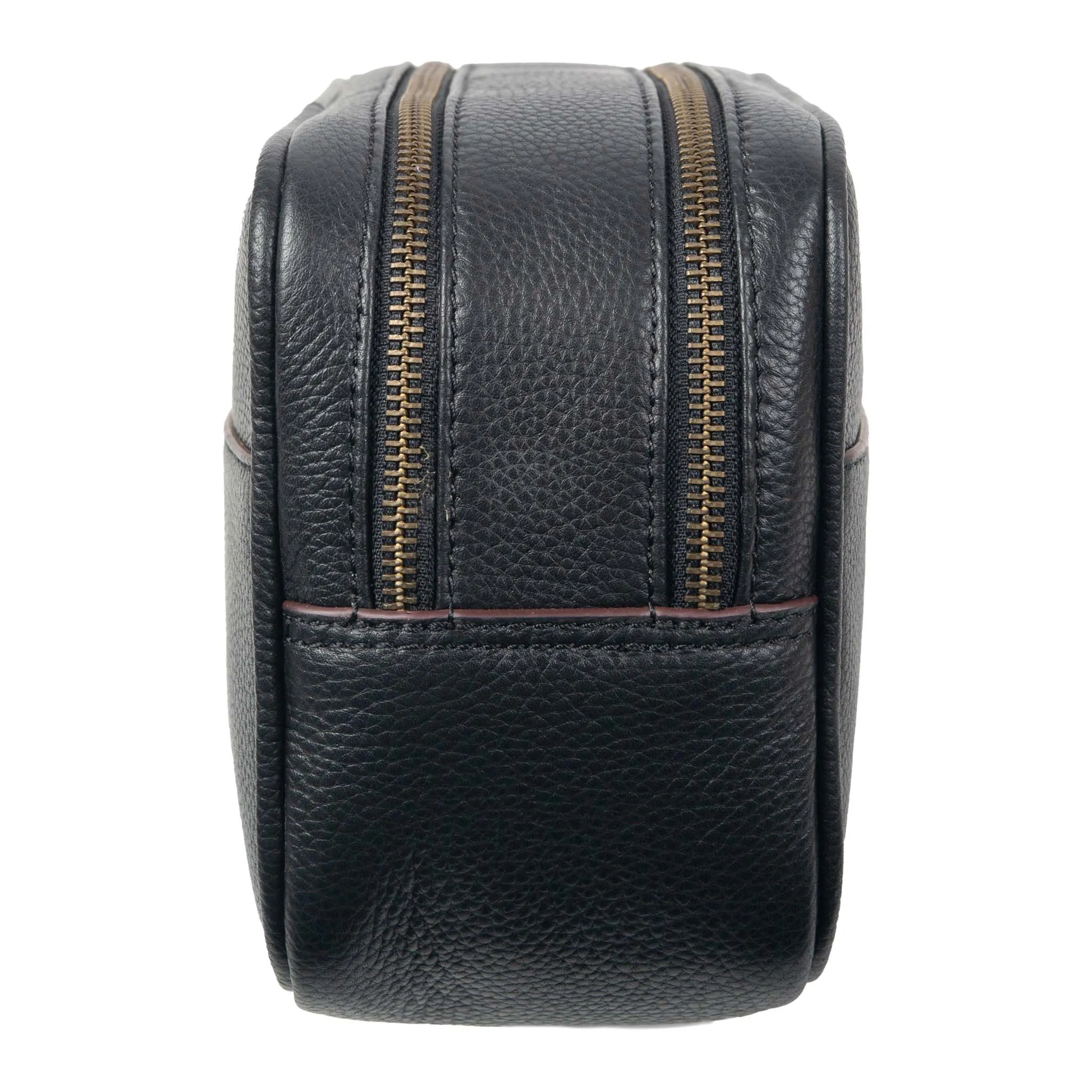 Men's Two-Zip Pebble Grain Leather Wash Bag