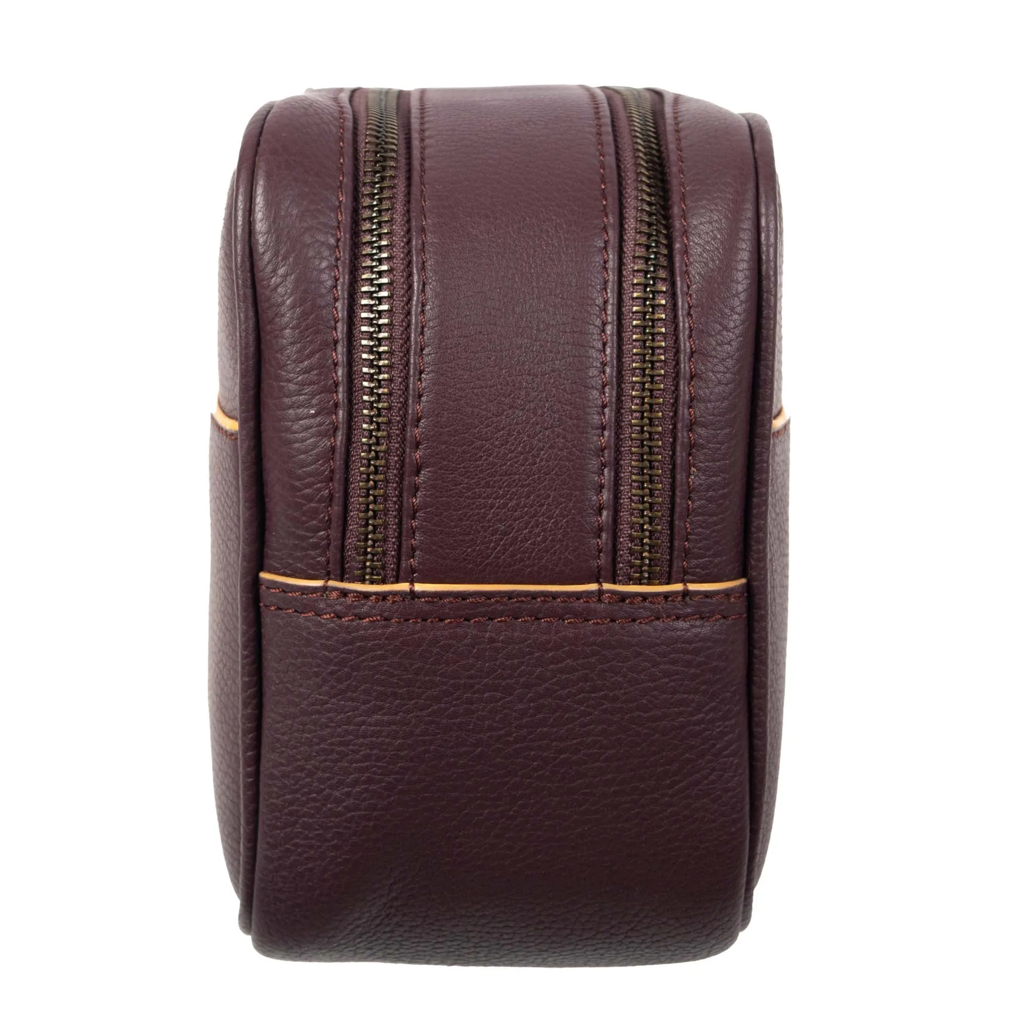 Men's Two-Zip Pebble Grain Leather Wash Bag