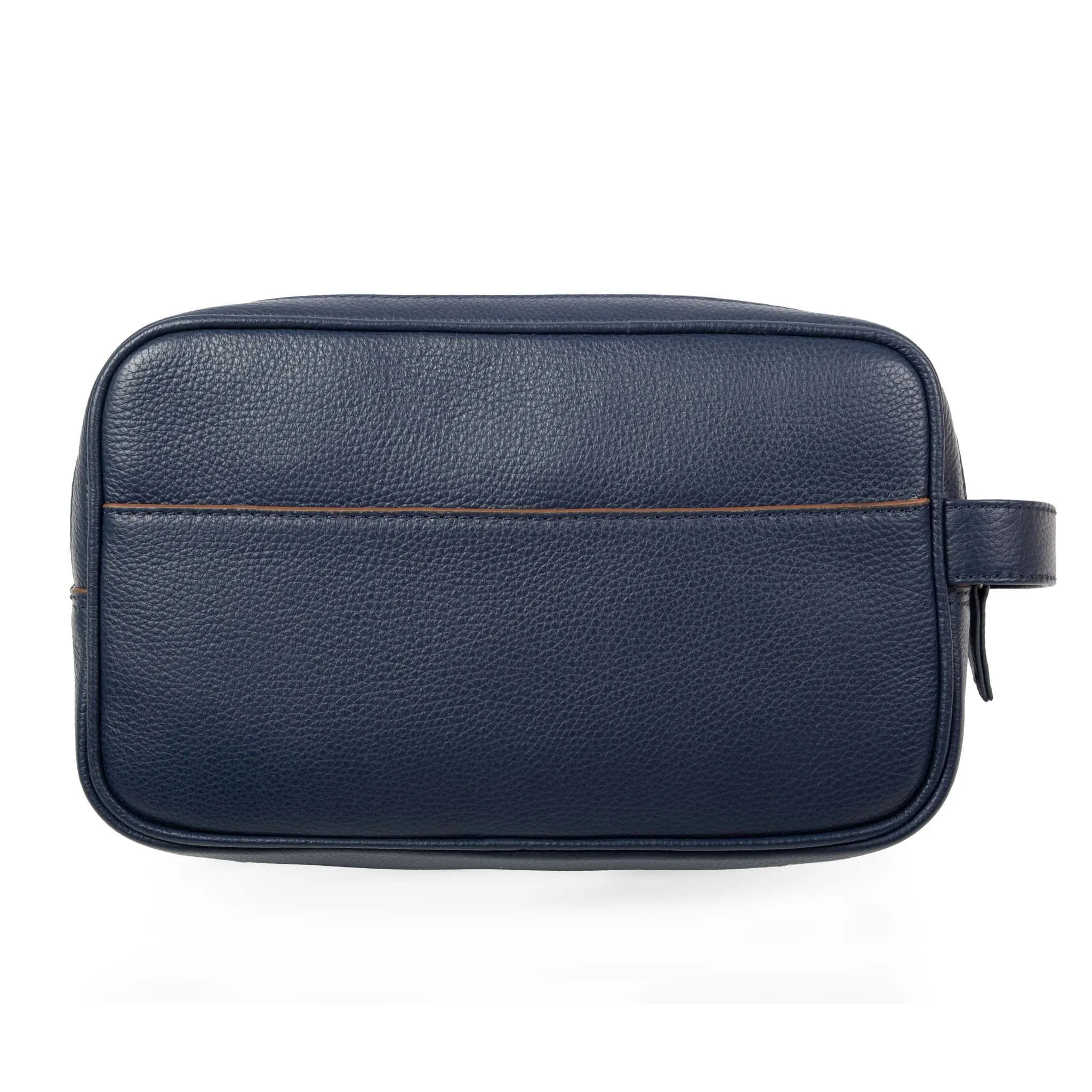 Men's Two-Zip Pebble Grain Leather Wash Bag